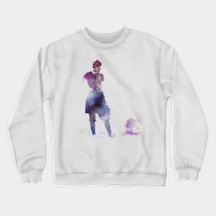 Woman And Dog At The Beach in Amethyst Crewneck Sweatshirt